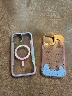Iridescent MagSafe Compatible Clear Phone Case and Pink Sprinkle Case Set